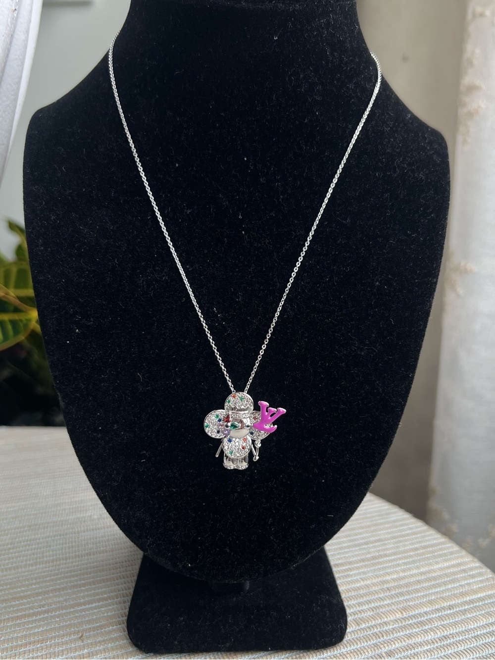 🩷-multi colored pavé silver floral face pendant necklace with purple accent